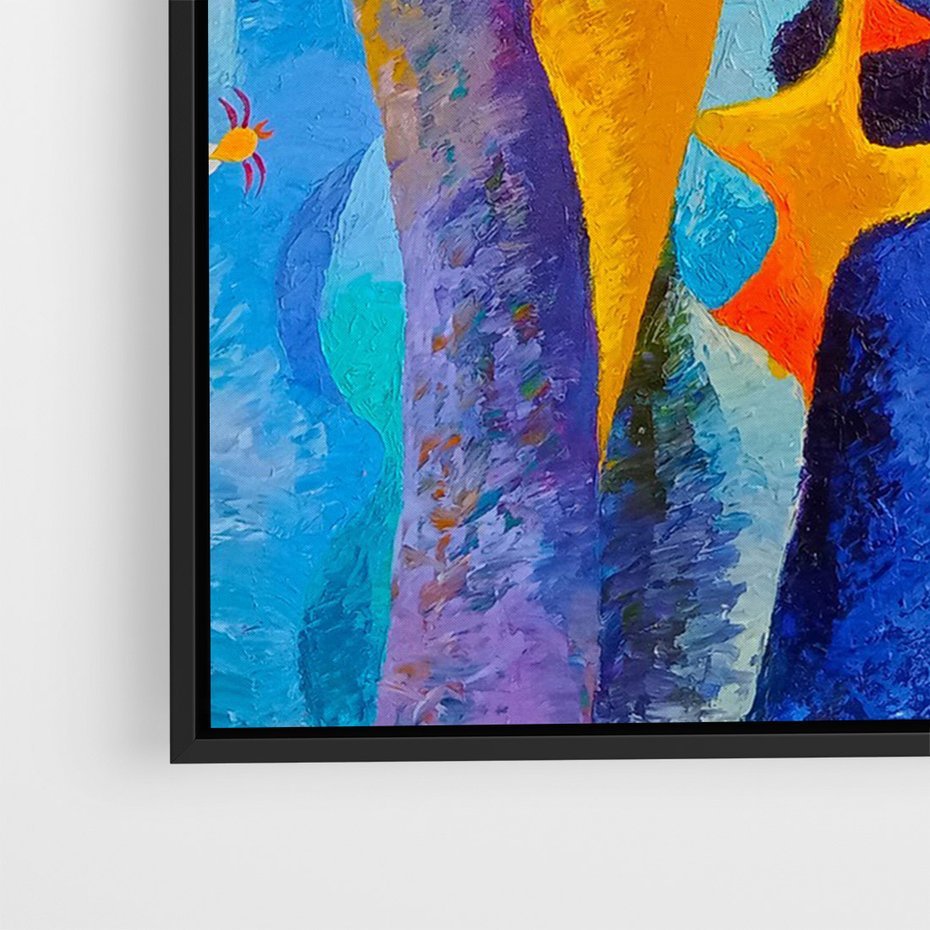 Obraz w ramie 70x100 - Płomienne Tańce Abstrakcji - energetyczna abstrakcja, dziwne formy - rama czarna