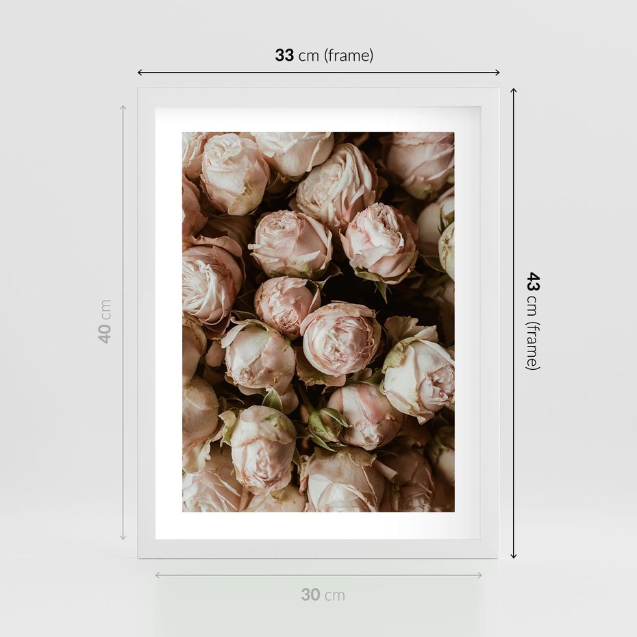 Plakat w ramie 30x40 - Róże i Różowe Kwiaty w Kompozycji - róże, różowe kwiaty - rama biała