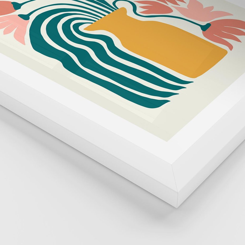 Plakat w ramie 50x70 - Kolorowe Pasmo - abstrakcyjne kwiaty w wazonie, pdastelowe kolory - rama biała