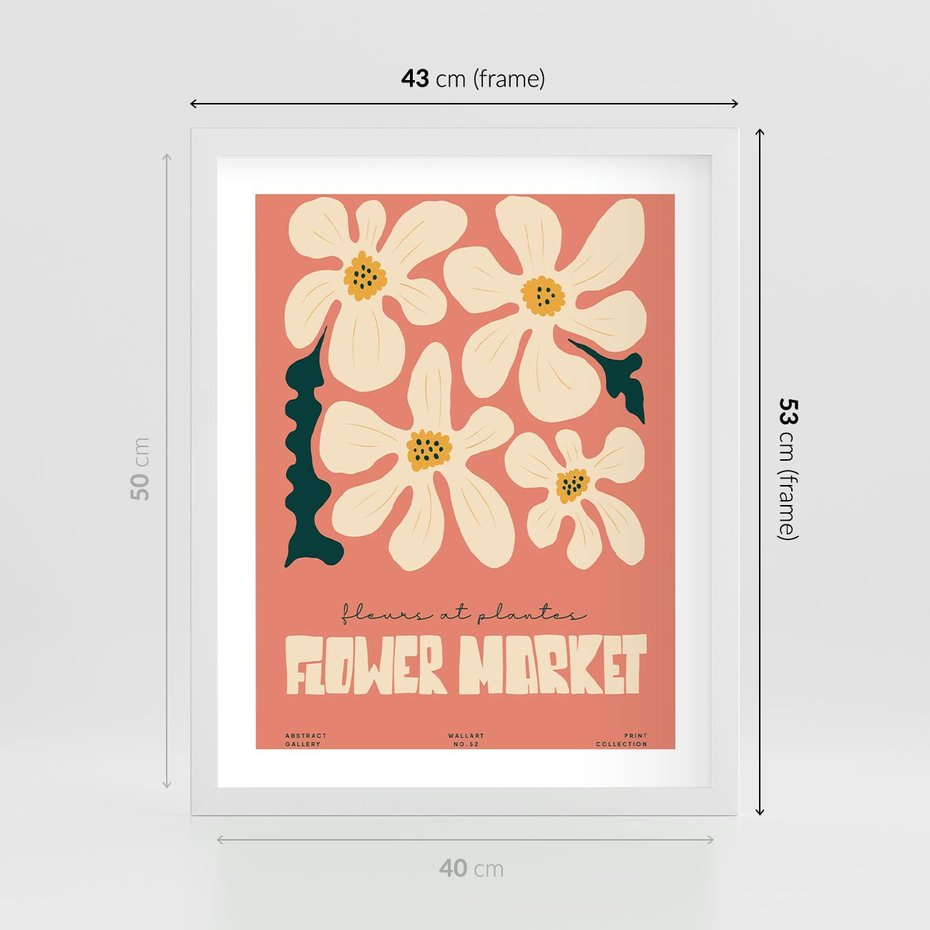 Plakat w ramie 40x50 - Szkicowane Kolorowe Uczucia - kwiatowa kompozycja, minimalizm - rama biała