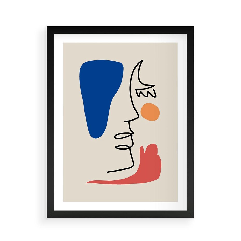 Plakat w ramie 50x70 - Rozbijające Symfonie Form - abstrakcyjny obraz, przypomina twarz - rama czarna