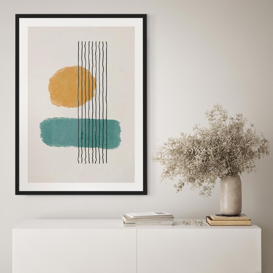 Plakat bez ramy 21x30 - Wibracje Barw - abstrakcyjne akwarelowe plamy, nieregularne kreski