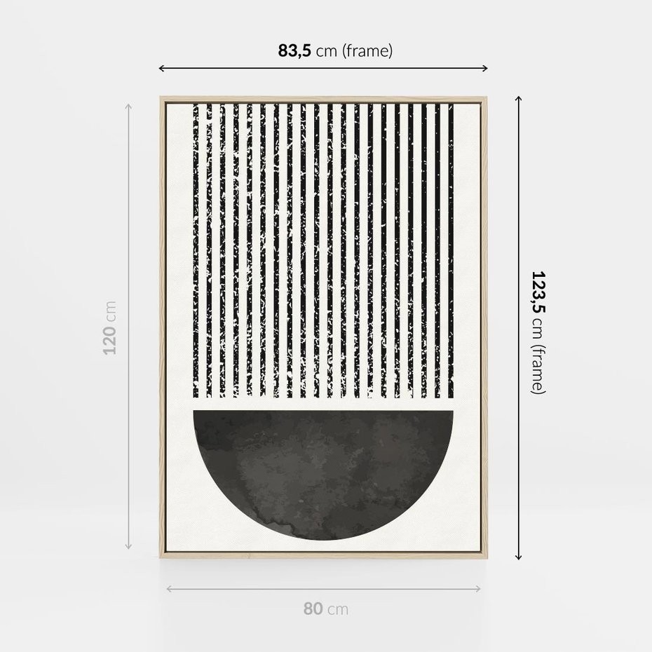Obraz w ramie 80x120 - Taniec Impulsów - abstrakcyjne czarno białe formy, minimalizm - rama drewno
