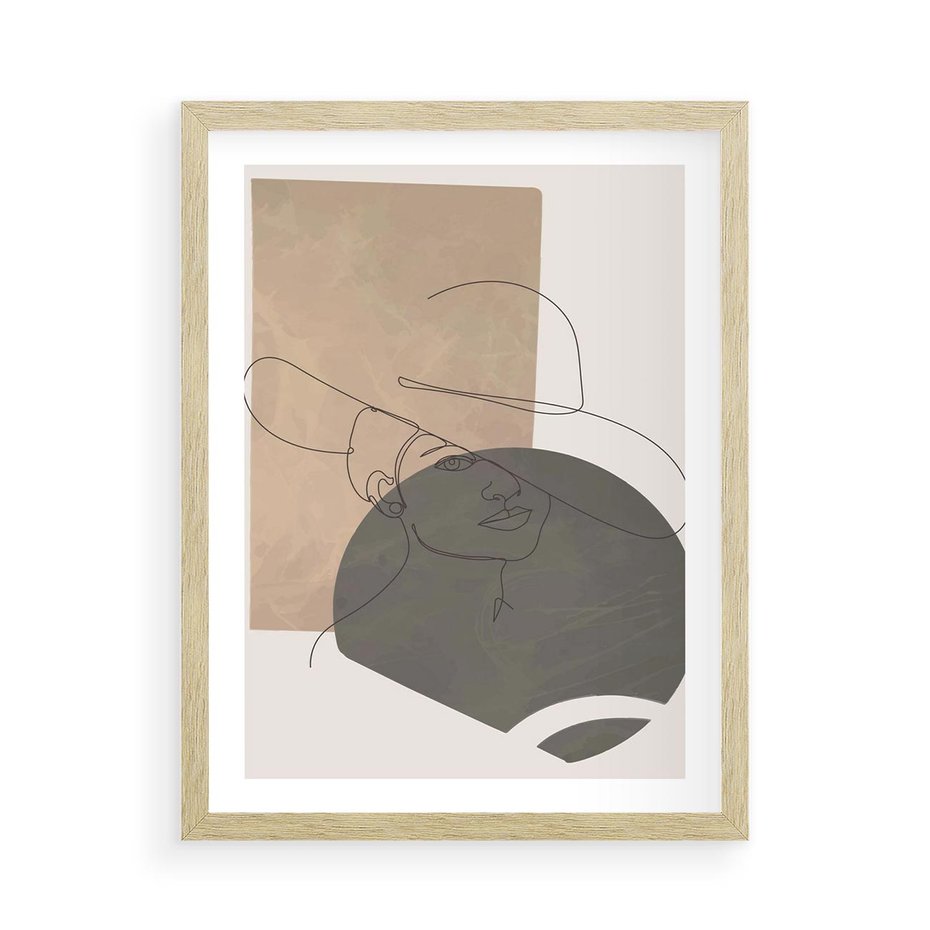 Plakat w ramie 50x70 - Geometryczna Elegancja: One Line - geometria, nowoczesna sztuka - rama drewno