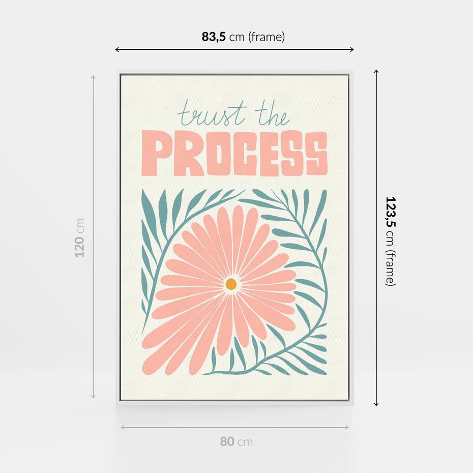 Obraz w ramie 80x120 - Symfonia Światła - typografia, pastelowa stokrotka - rama biała