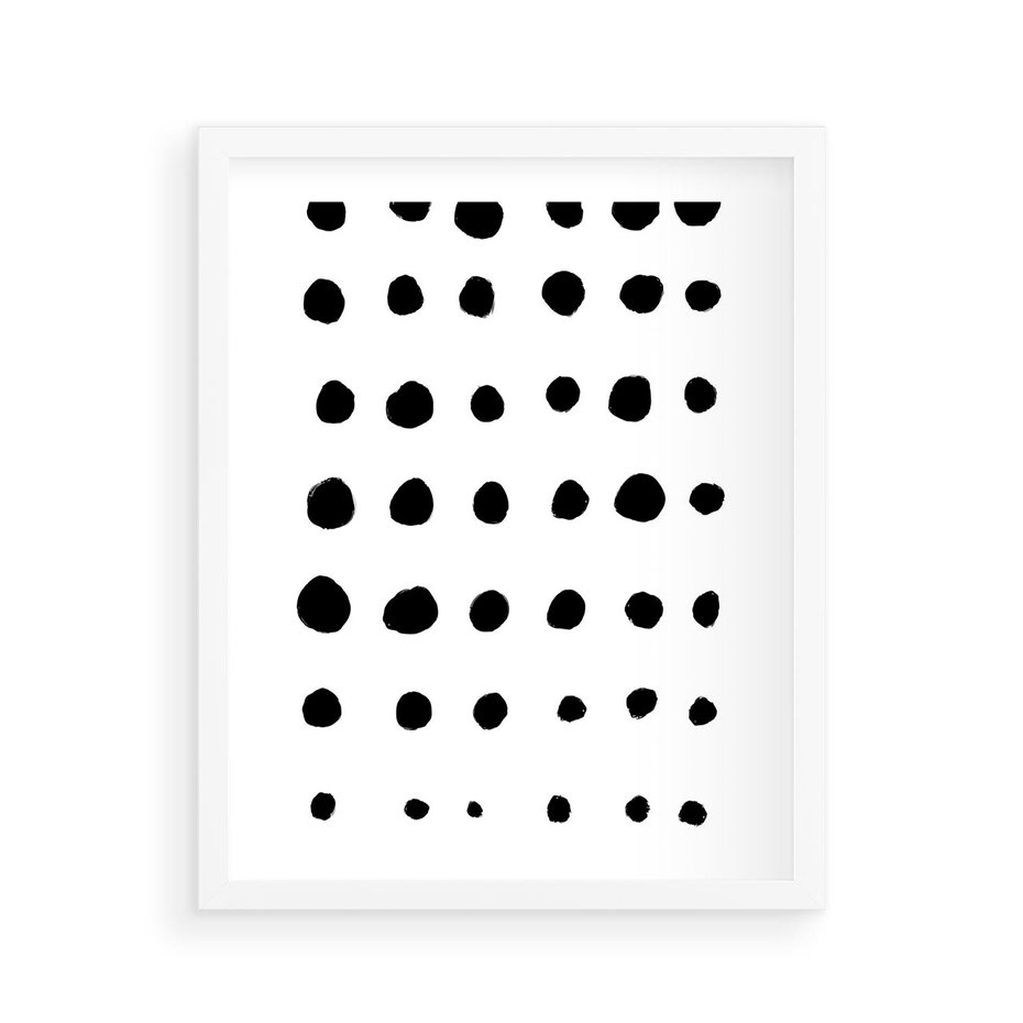 Plakat w ramie 40x50 - Migocące Anomalie - abstrakcyjna kompozycja z czarnych kropek, minimalistyczny czarno bialy plakat - rama biała
