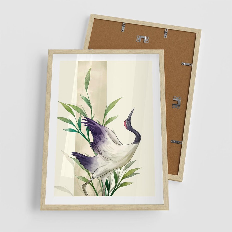 Plakat w ramie 50x70 - Migocące Ptaki - japońska sztuka, ptak - rama drewno