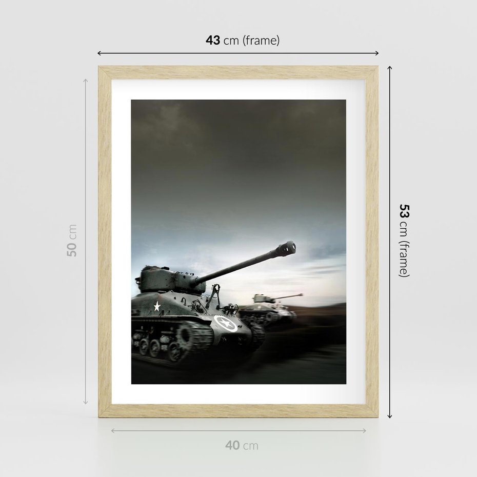 Plakat w ramie 40x50 - Siła i determinacja: czołgi wojenne - czołgi, wojna - rama drewno