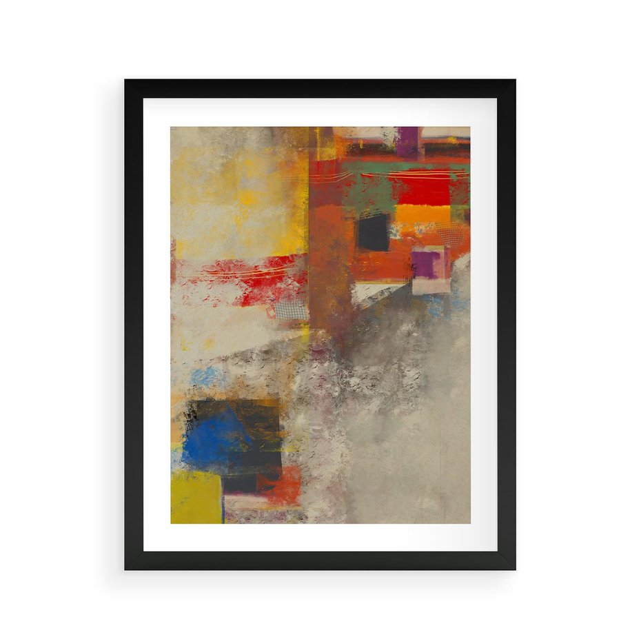 Plakat w ramie 40x50 - Abstrakcja olejna - kształty i kolory - abstrakcja, olejna - rama czarna