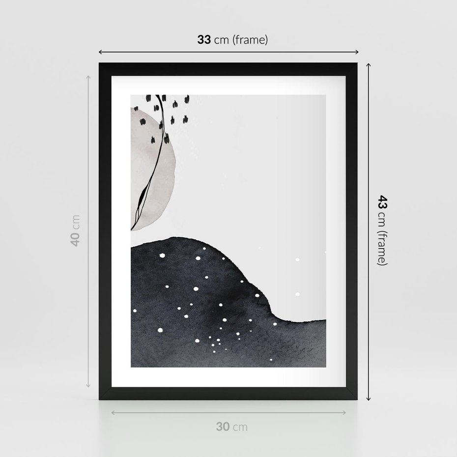 Plakat w ramie 30x40 - Szara Abstrakcja - abstrakcja, akwarela - rama czarna