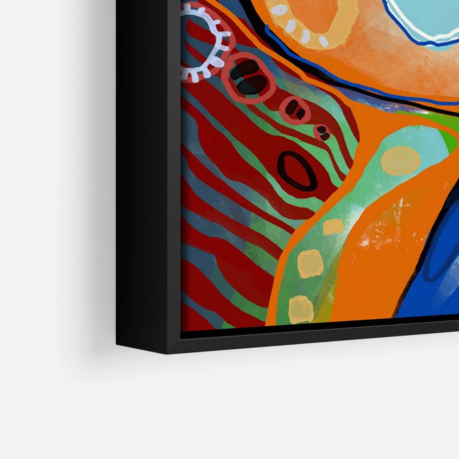Obraz w ramie 70x100 - Kolorowe Wnętrza Kształtów - abstrakcyjny portret kobiety, twarz - rama czarna
