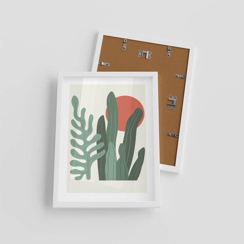 Plakat w ramie 30x40 - Graficzna Harmonia: Liście i Rośliny na Plakacie - liście, grafika - rama biała