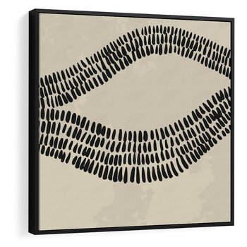 Obraz w ramie 50x50 - Kontury Ewolucji Materii - boho plakat, czarne kropki kreski - rama czarna
