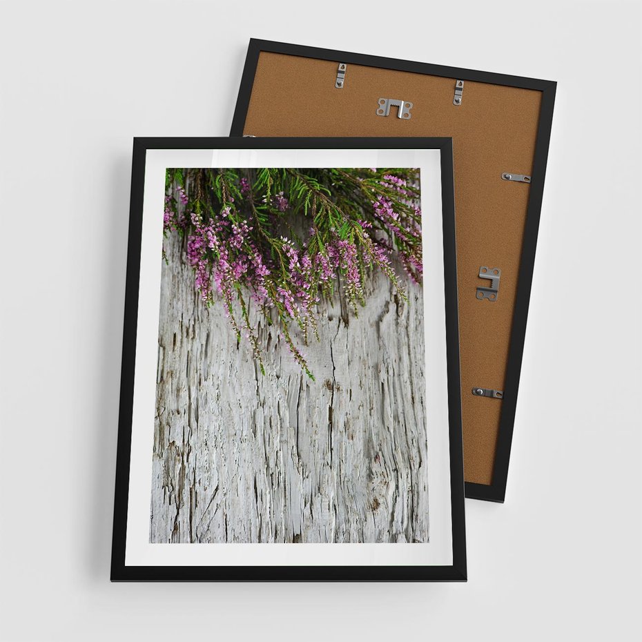 Plakat w ramie 50x70 - Fioletowe Wrzosy - wrzosy, fiolet - rama czarna
