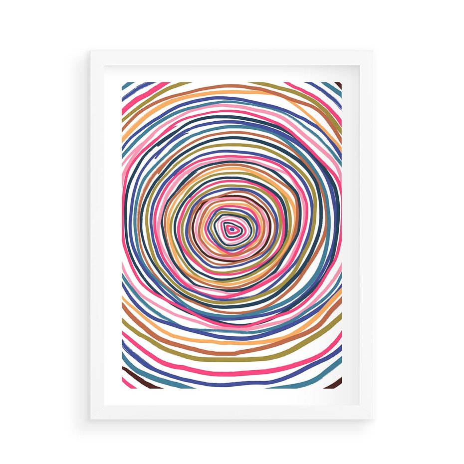 Plakat w ramie 50x70 - Cyrkulująca Harmonia - kolorowe etniczne wzory, tęczowe żywe kolory - rama biała