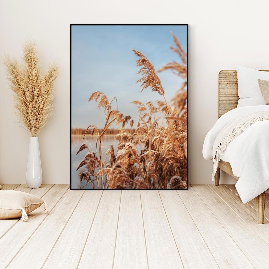 Obraz w ramie 70x100 - Wyraz Stylu - trawy, boho - rama czarna