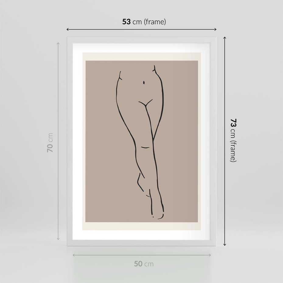 Plakat w ramie 50x70 - Intrygujące Szkice - mnimalistyczny akt kobiecy, beżowa tonacja - rama biała