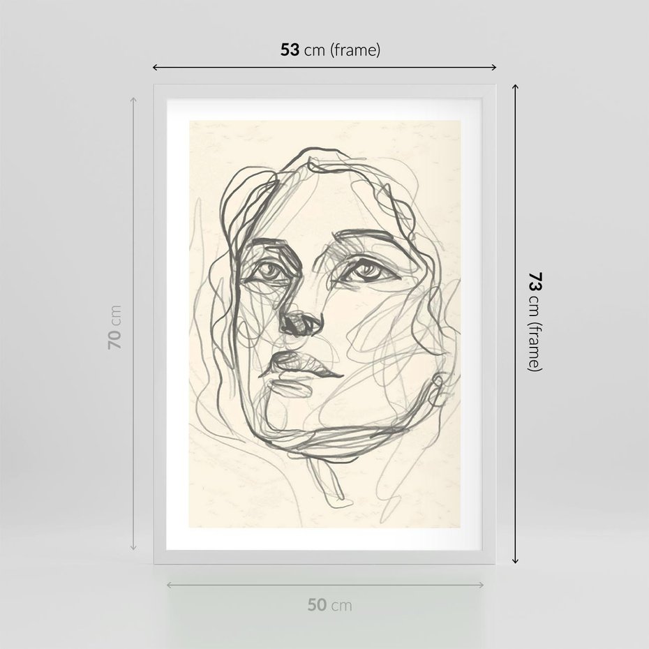 Plakat w ramie 50x70 - Konturem Uchwycone - plakat, minimalistyczny szkic - rama biała
