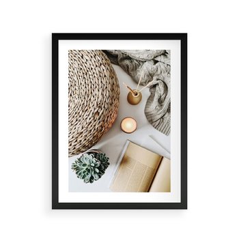 Plakat w ramie 40x50 - Przytulna Kompozycja Lifestyle - kompozycja lifestyle, wiklina - rama czarna