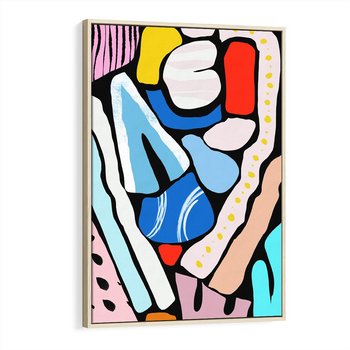 Obraz w ramie 80x120 - Kolory Na Czerni - abstrakcyjne formy, komiksowy styl - rama drewno