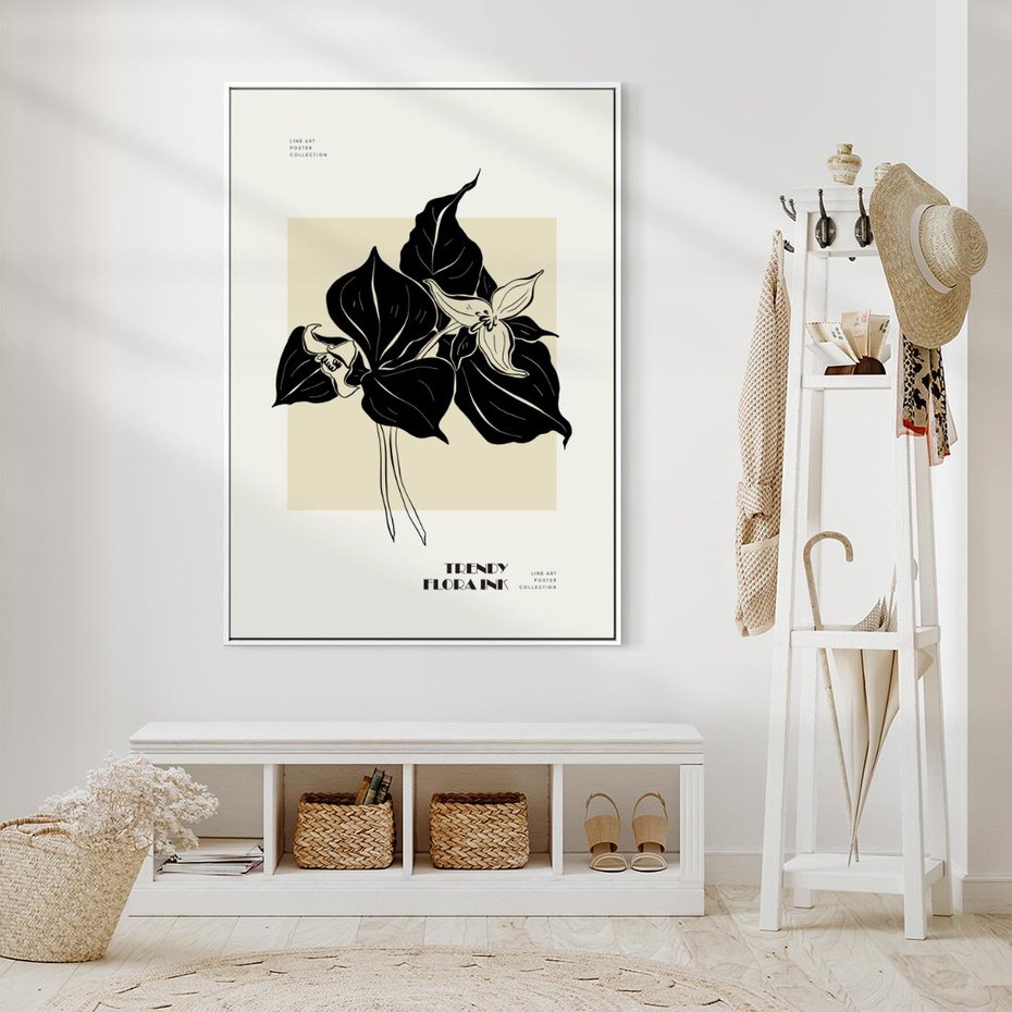 Obraz w ramie 50x70 - Ekspresja w szkicowanych kształtach - kwiaty, typografia - rama biała