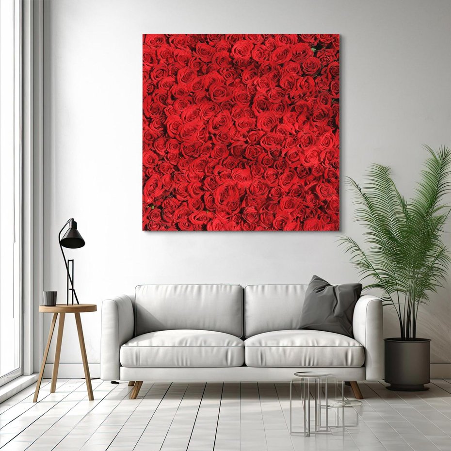 Obraz na płótnie 60x60 - Czerwona Pasja - czerwone, róże