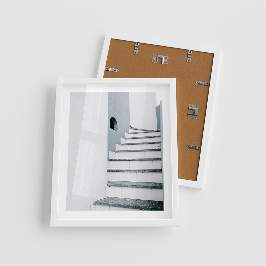 Plakat w ramie 40x50 - Schody ku Urokowi Wyspy - schody, santorini - rama biała