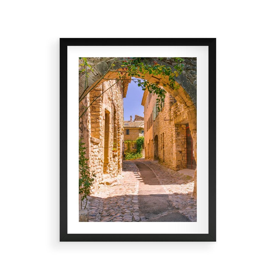 Plakat w ramie 30x40 - Malownicza uliczka w perspektywie - uliczka, perspektywa - rama czarna