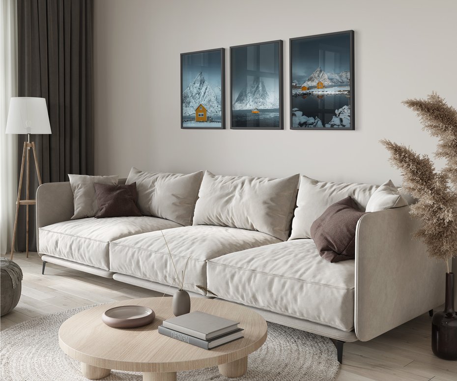 Zestaw obrazy w ramie 40x50 galeria - Skandynawia, Norwegia, góry, domek - rama czarna