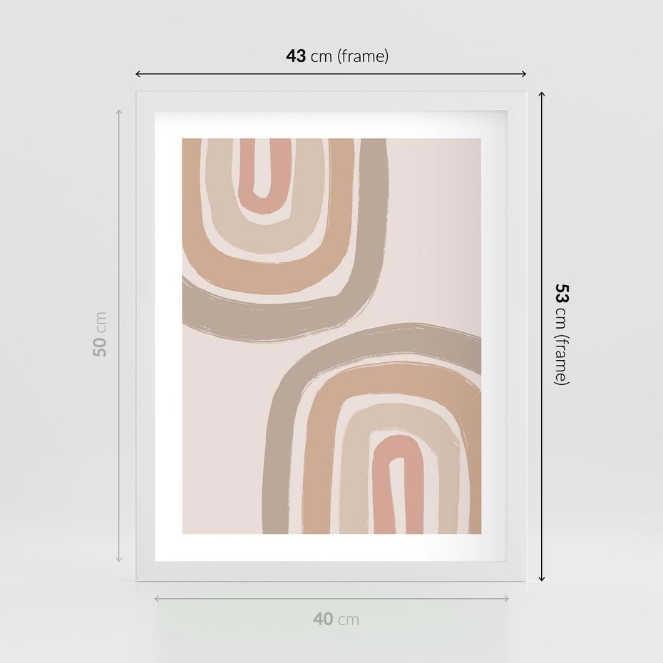 Plakat w ramie 40x50 - Migotliwe Tęczowe Przestrzenie - abstakcyjne tęcze, delikatne odcienie beżu - rama biała