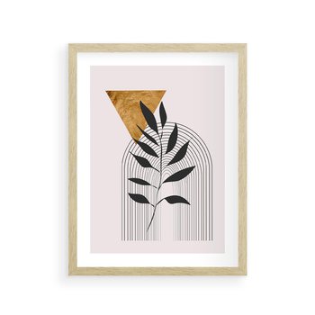 Plakat w ramie 40x50 - Geometria z Elementami Złota i Liści - grafika, złoto - rama drewno