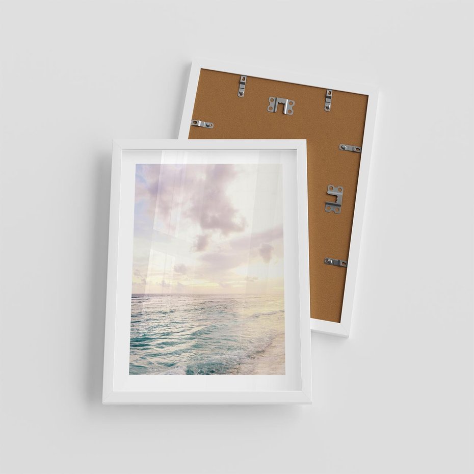 Plakat w ramie 30x40 - Pastelowa Plaża - plaża, pastelowe kolory - rama biała