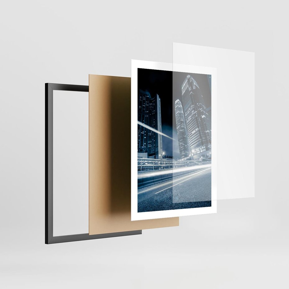 Plakat w ramie 50x70 - Nocne pejzaże miasta - miasto, nocą - rama czarna