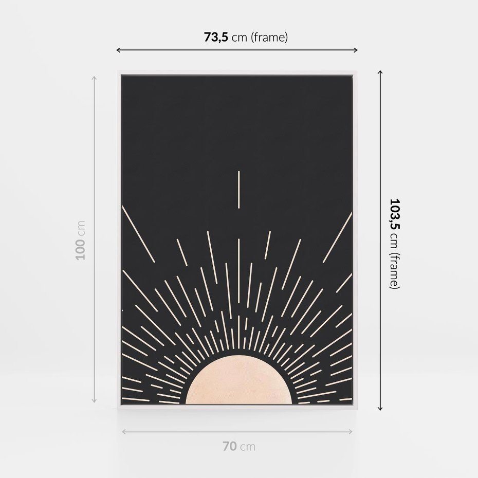 Obraz w ramie 70x100 - Słoneczny Portret Duszy - boho czarne słońce, nowoczesna grafika - rama biała