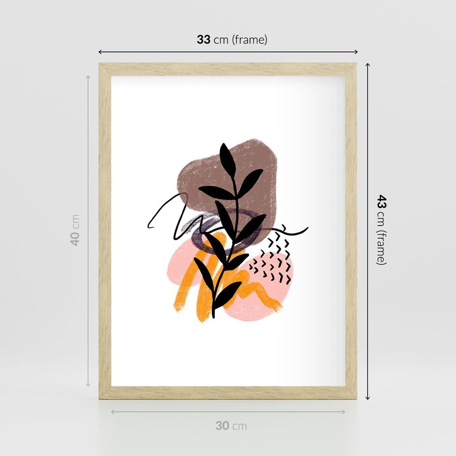 Plakat w ramie 30x40 - Echa Kształtującej się Wyobraźni - abstrakcyjna sztuka, liść gałązka - rama drewno
