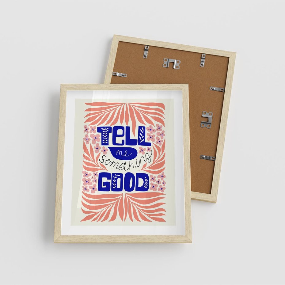 Plakat w ramie 40x50 - Bezgraniczne Formy - nowoczesna typografia, liście - rama drewno