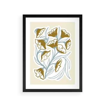 Plakat w ramie 40x50 - Wibracje Widzenia - abstrakcyjne beżowe kwiaty, elegancka kompozycja - rama czarna