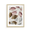 Plakat w ramie 30x40 - Pastelowe Liście z Nutką Złota - liście, pastelowe kolory - rama drewno