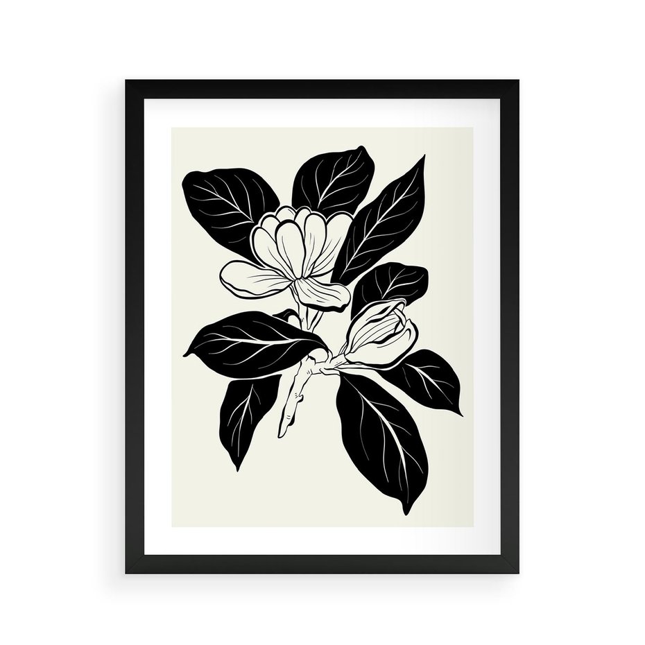 Plakat w ramie 40x50 - Spojrzenie w kształty kwiatów - kwiaty magnolii, minimalizm - rama czarna