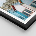 Plakat w ramie 30x40 - Rajskie Wakacje - domki na plaży, błękitne domki - rama czarna