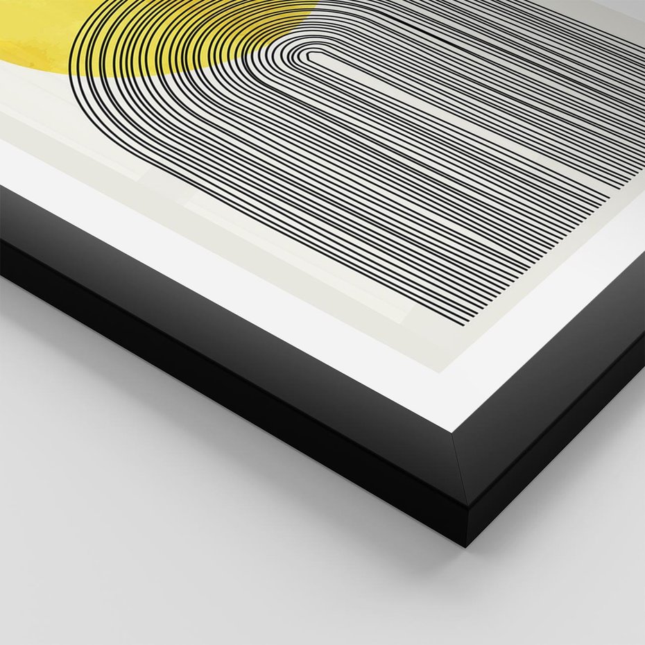 Plakat w ramie 30x40 - Słoneczne Odbicia - geometria, żółte koło - rama czarna