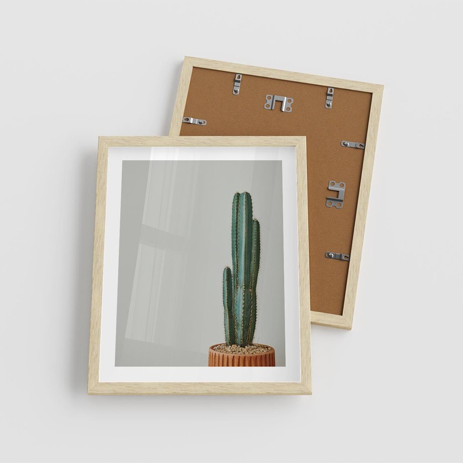 Plakat w ramie 40x50 - Zieleń i Subtelność - kaktusy, liście - rama drewno