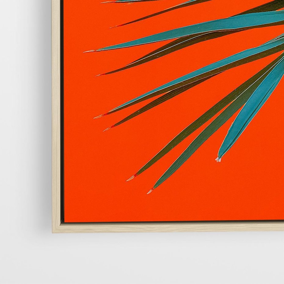 Obraz w ramie 80x80 - Egzotyczny Urok - liście, palma - rama drewno