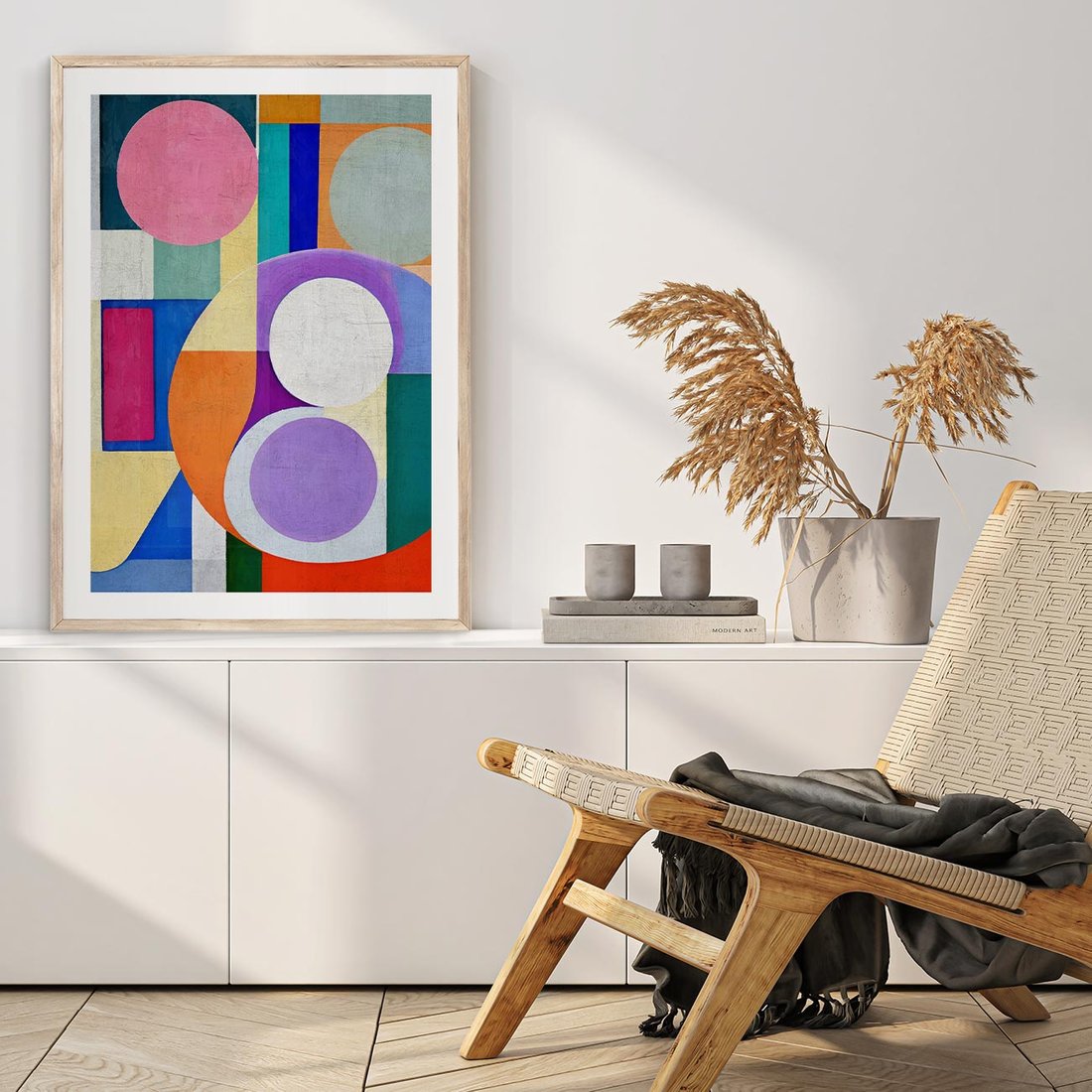 Plakat w ramie 50x70 - Migotliwe Impulsy Dźwięku - różne geometryczne formy, koła - rama drewno