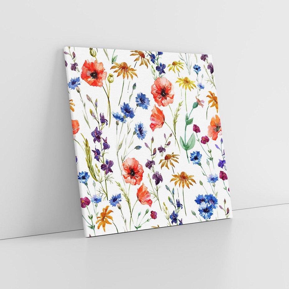 Obraz na płótnie 30x30 - Kwiatowe radości na łące - kwiaty, łączka