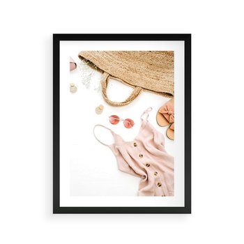 Plakat w ramie 40x50 - Moda na Plażę - kompozycja fashion, sukienka - rama czarna
