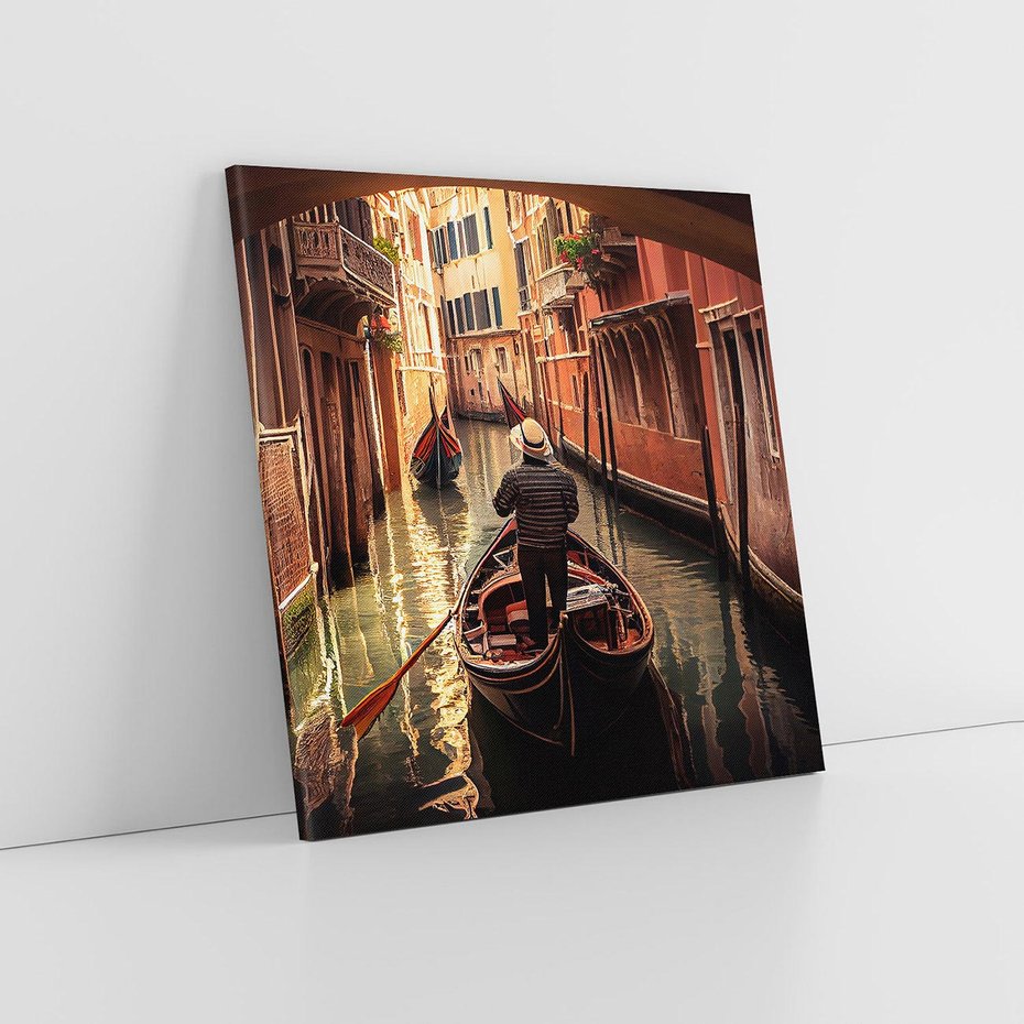 Obraz na płótnie 50x50 - Spokojna Wenecja - gondolier w gondoli, kanały Wenecji