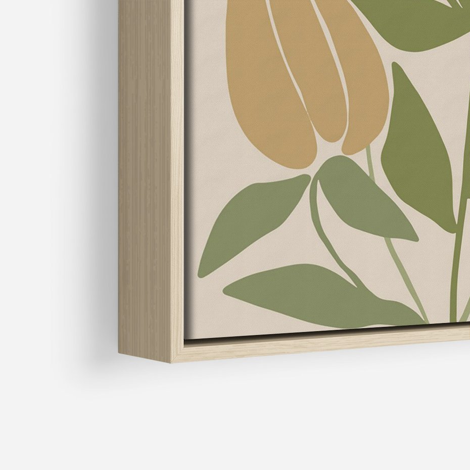 Obraz w ramie 70x100 - Beżowo i Roślinnie - nowoczesny plakat, roślinność - rama drewno