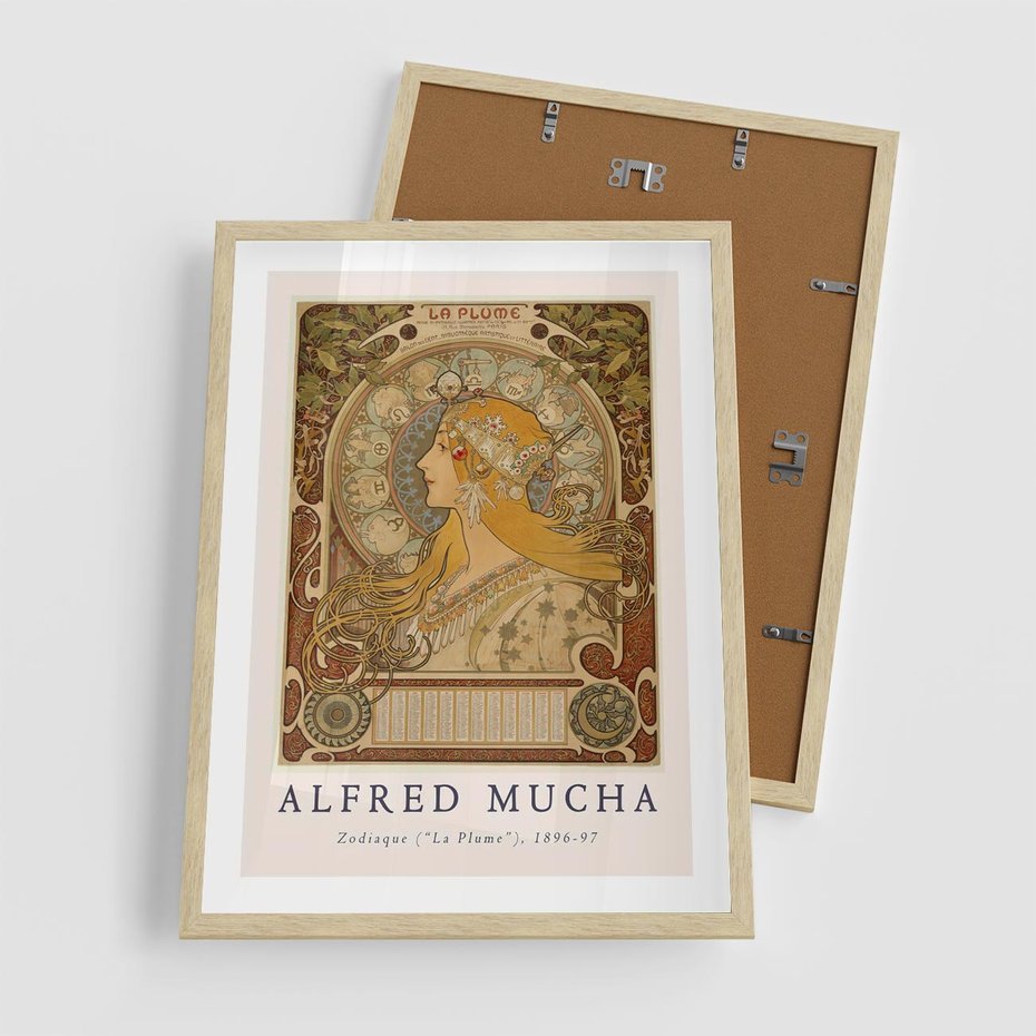 Plakat w ramie 50x70 - Mucha: Reprodukcja i Typografia na Plakacie - reprodukcja, alfons mucha - rama drewno