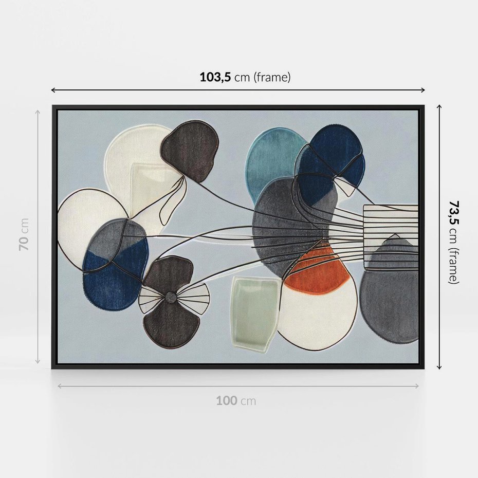 Obraz w ramie 100x70 - Plamy w Niebieskim - sztuka abstrakcyjna, linie - rama czarna